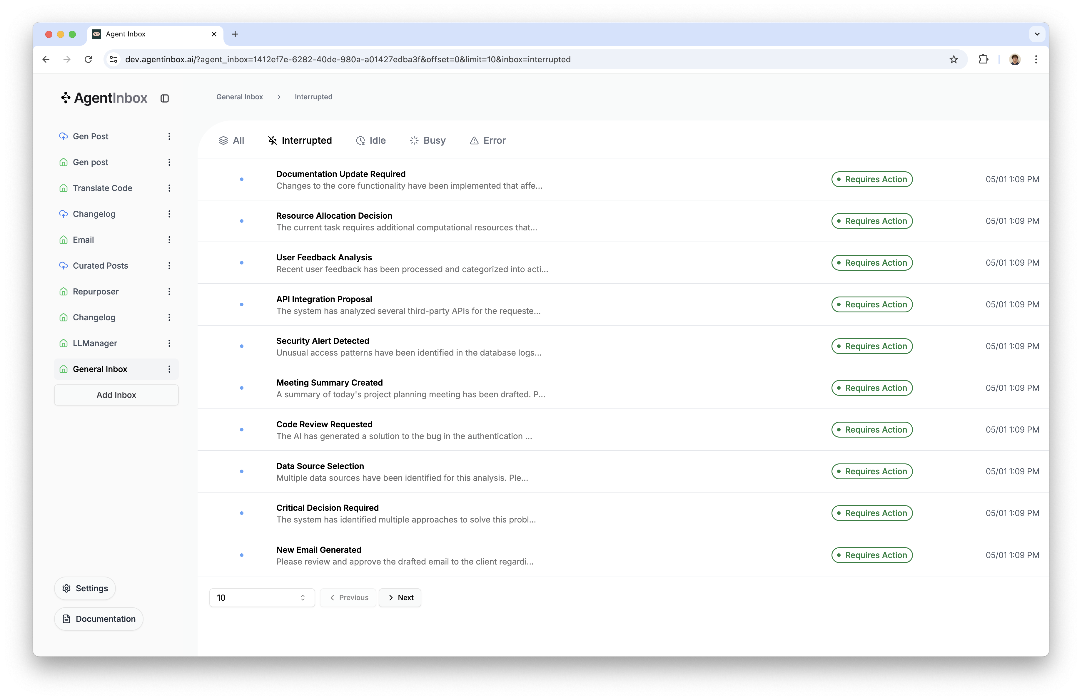 Agent Inbox Interface